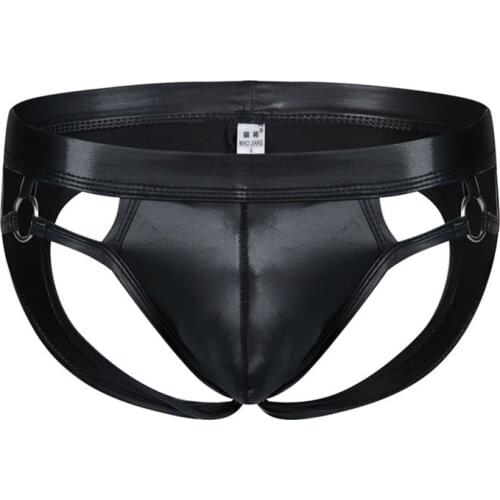Gay Men Underwear Leather Cloak Mens Briefs Bikini G-string Thong Sexy Underwear Men Erotic Penis Thongs String Homme Briefs
