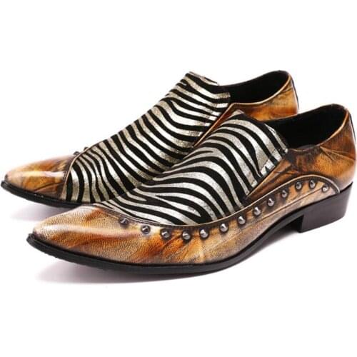 New Man New Striped Leather Shoes British Style Business Casual Shoes Mens Rivet Leather Shoes