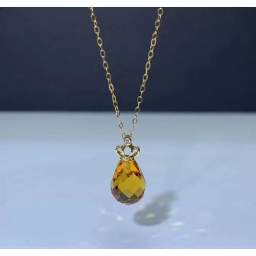 Shilovem 18k yellow gold citrine pendants fine Jewelry women party new classic plant gift none necklace 8*11mm mymz08116699j