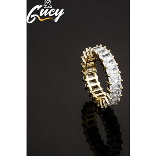 GUCY Bling 1 Row Baguette Rings Iced Out Square Stone Cubic Zircon Couple Rings Luxury Jewelry For Women Gift