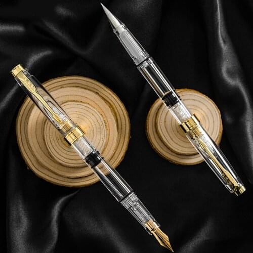 Transparent Piston Fountain Pen Ink Calligraphy Brush Student Stationery School Supplies Calligraphy Nib EF Writing Supplies