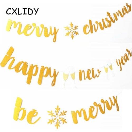 Christmas Banner New Year Letter Pull Flag Party Scene Layout Decorative Flower Be Merry aa067