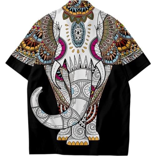 Cross-border Chinese Style Mens Short Sleeve Shirt Kimono Retro Ethnic Style Kirin Thai Elephant Pattern National Tide Size