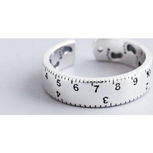 Sole Memory Retro Mini Ruler Creative 925 Sterling Silver Female Resizable Opening Rings SRI502
