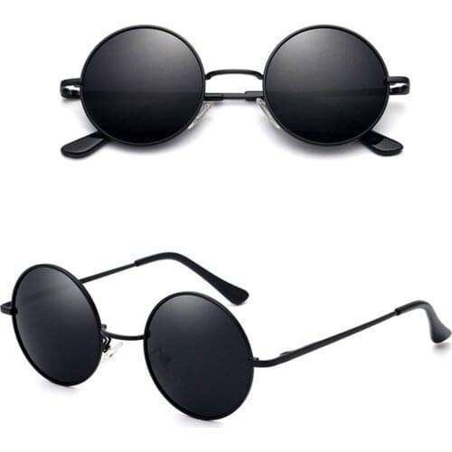 New Retro Classic Vintage Round Polarized Sunglasses Men Brand Designer Sun Glasses Women Metal Frame Black lens Eyewear Gafas