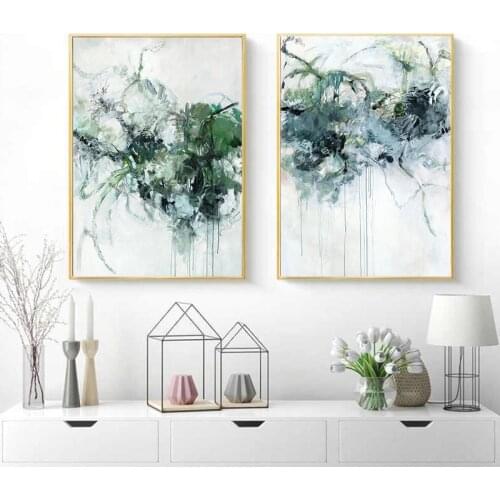 Modern Abstract Dark Green Water Splash Ink Canvas Painting Wall Art Nordic Print Scandinavian Decoration Picture