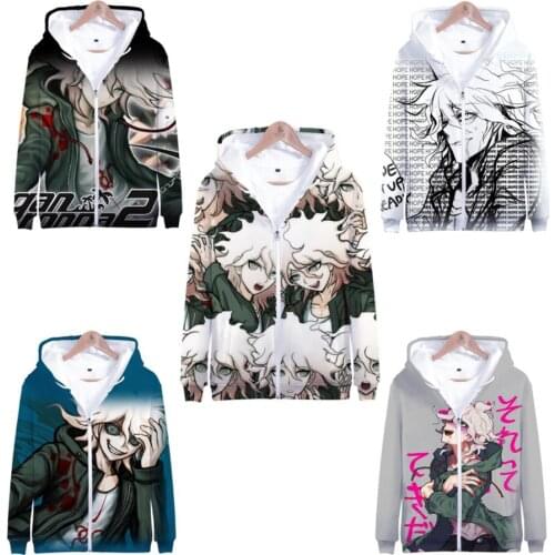 Dangan Ronpa Super Danganronpa Zip Up Women/Men Hoodies Sweatshirts Monomi Nagito Komaeda Cosplay Zipper Hooded Jacket Outerwear