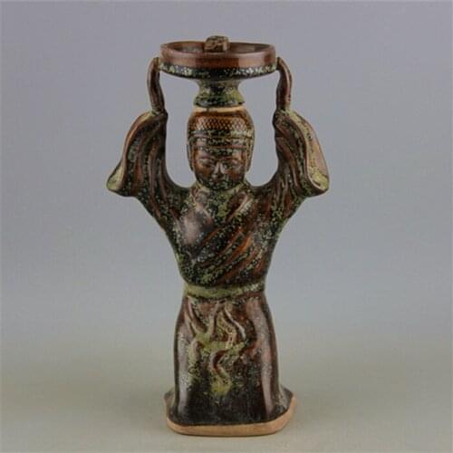 Song Dynasty Yue Kiln Conventional Antique Tea Ink Glaze Figure Oil Lamp Candlestick