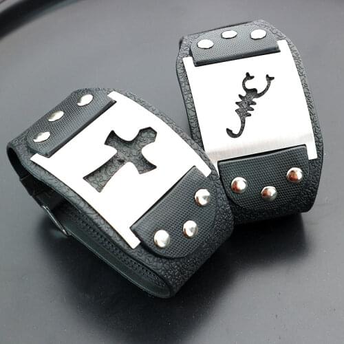 Unique Scorpion Cross Pattern Wide Cuff Leather Punk Gothic Rock Unisex Bangle Bracelet Men Jewelry