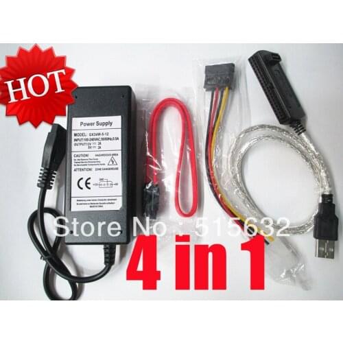 4 IN 1 High Speed USB 2.0 to IDE SATA 2.5 3.5 Hard Drive Converter Cable with Power Adapter & Data Cable