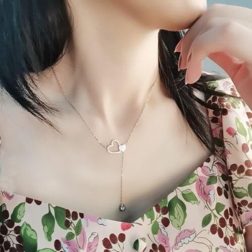 Korean Style Fashion Long Tassels Hollow Zircon Heart Pendant Women Necklaces Ladies Stainless Steel Daily Jewelry Female Gift