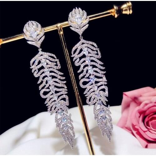 Vintage Fine Jewelry Drop Earrings For Women Solid 925 Silver Cubic Zirconia Luxury Elegant Bridal Wedding Brincos Hiah Quality