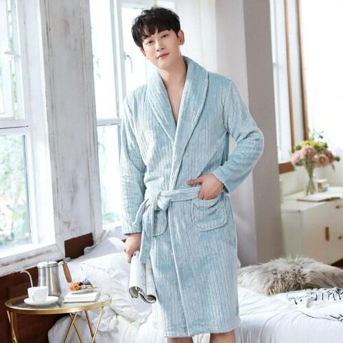 2020 Winter Mens Bath Robe Long-sleeve Flannel Robes for Men Casual Bathrobe Male Kimono Dressing Robe Gowns Sleepwear