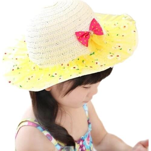 1 Pcs 2017 New Hot Sell Summer Children Sun Hat Bowknot Lace Girls Fashion Cap Princess Straw Hat 5 Colors 8099