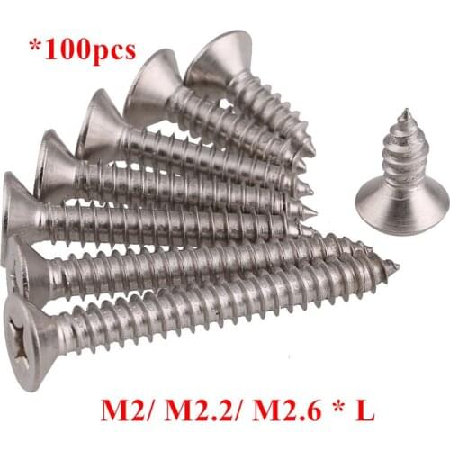 100pcs KA M2 M2.2 M2.6*4/5/6/8/10/12/16/20mm Flat Head Self Tapping Screws Cross Countersunk Phillips self-tapping screw SUS304
