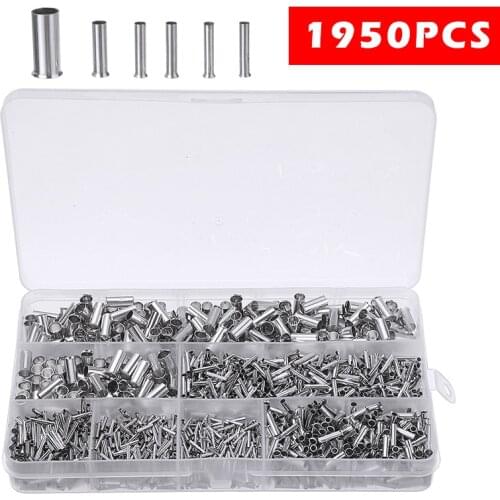 1950pcs Wire End Ferrules Press Sleeves Assortment 0.5-10mm Uninsulated Bare Wire Connector Ferrules Electrical Cable Terminal