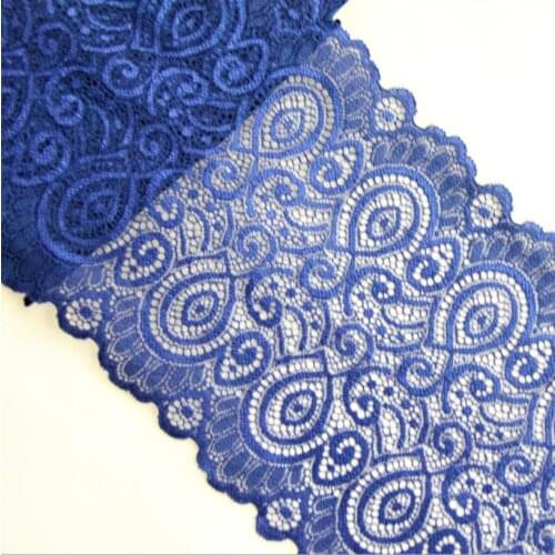 2 Yards Depp Blue Embroidery Lace Mesh Fabric Elastic Thick High Quality Lace Trim 18cm Width