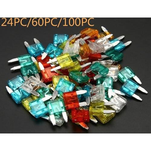 24/60/100PCS Mini Car Fuses 5A 10A 15A 20A 25/30A Amp without Box Clip Assortment Auto Blade Cars Truck Assortment Fuse Kit Set