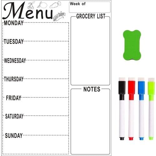 A4 Magnetic Whiteboard Calendar Weekly Menu Planner Grocery Shopping List To Do List for Fridge Sticker Reminder Marker Eraser
