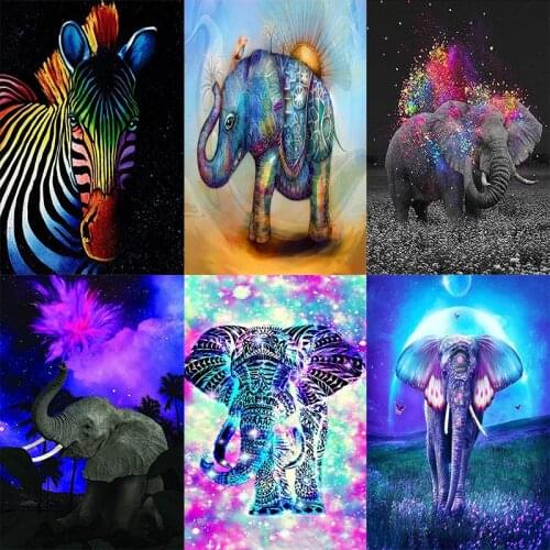 LUOVIZEM DIY 5D Diamond Painting Colorful Elephant Full Square/Round Drill Mosaic Embroidery Cross Stitch Home Decor Picture