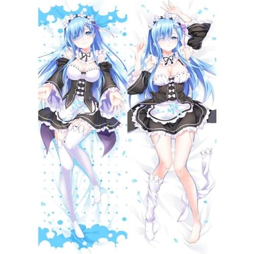 Long hair Rem & Ram Anime Pillow Anime Hugging Pillows Japanese Body/Bedding Pillow Covers Double Sided Pillowcase 2017 update