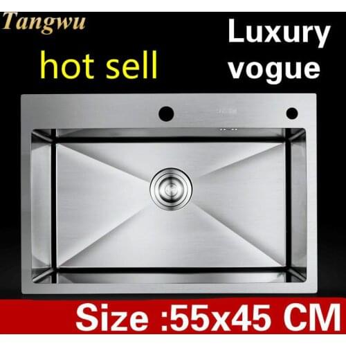 Free shipping Apartment luxury kitchen manual sink single trough multifunction 304 stainless steel hot sell 550x450 MM
