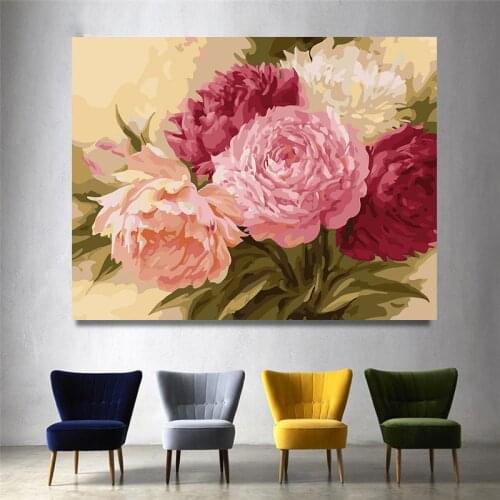 Frameless DIY oil painting Canvas acrylic paint wall painting from the digital Blooming peony unique gifts Home decoration