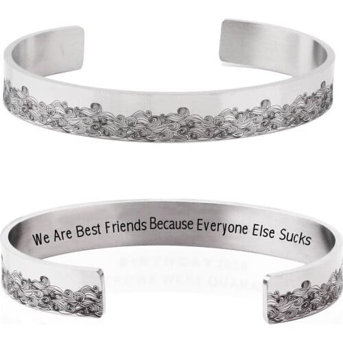 New fashion white 10mm stainless steel opening lettering sea wave bracelet graduation gift friendship bracelet for women