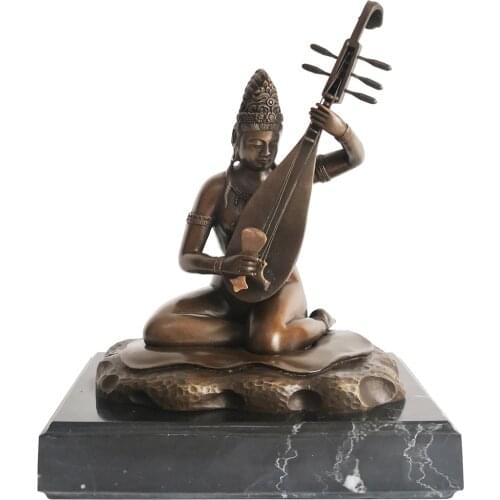 Bronze Saraswati Sculpture Hindu Mythology Wisdom Wealth Goddess India Buddha Figurine Statue Art for Business Gift