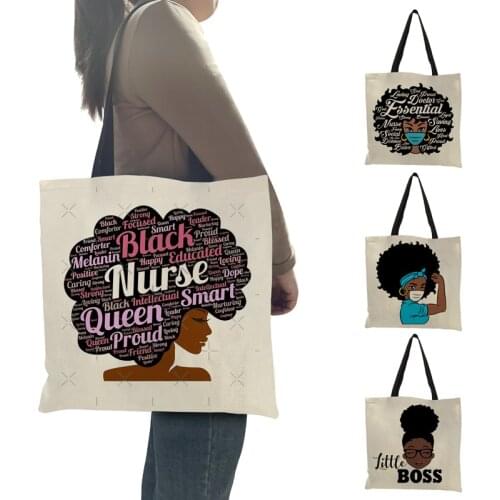 Black Women Nurse Casual Totes Afro Ladies Fashion Handbag American Africa Girls Shoulder Bag Large Shopping Bags for Grocerie