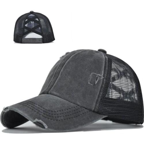 Mens Womens Baseball Caps For Men Hip Hop Cap For Boy New Elastic Ponytail Hat Perforated Washed Net Womens Braided Hat Bone