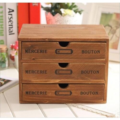 Home Cosmetic Storage box Wooden Storage Drawer 3Drawer storage organizer Office Make up Storage case Stationery Case
