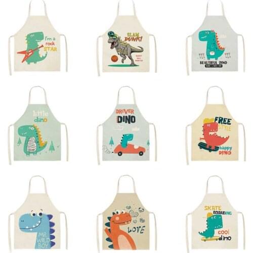 Lovely dinosaur print aprons cotton linen sleeveless aprons kitchen women aprons home baking waist aprons 53*65cm