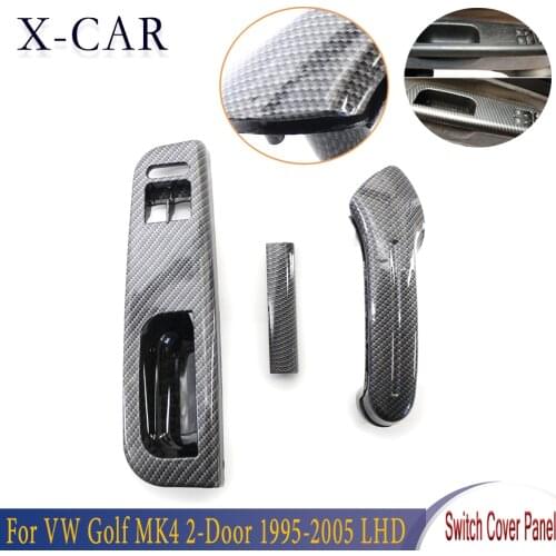 X-CAR Driver Door Window Switch Cover Panel Bezel Passenger Pull Handle Carbon Fiber Pattern For VW Golf MK4 2-Door 1995-2005