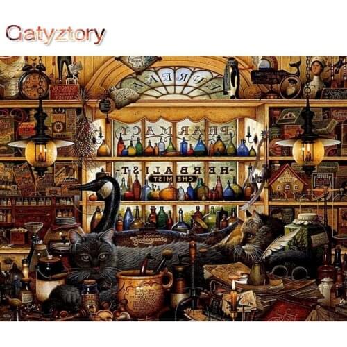 GATYZTORY Diy Painting By Numbers Kits For Adult child Cat Animal Coloring Zero Basis HandPainted Oil Painting Landscape Home De