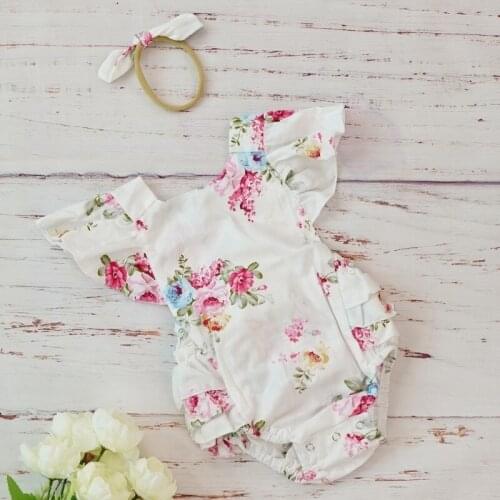Cotton Baby Girl Clothes Costumes Floral Print Headband Boutique Summer For Newborn Cute Vintage Rompers Jumpsuit 0 3 6 Months
