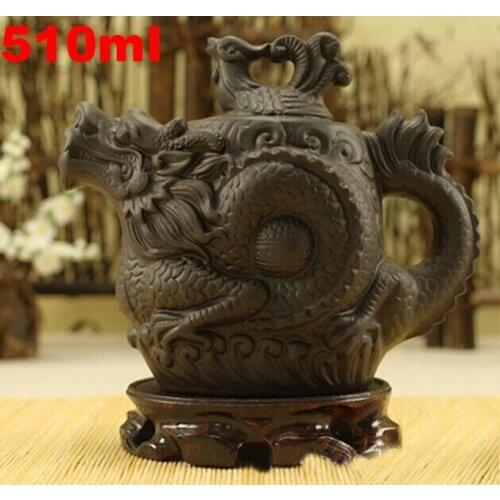 Yixing teapot Dragon and phoenix teapot 500cc big capacity chinese tea set handicraft Black Dragon Relief Pot kung fu teapot