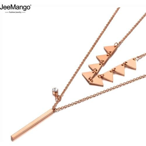 JeeMango Goth Stainless Steel Double-layer Geometry Triangle Charm Choker Necklace Bohemia Pendant Necklaces For Women JN20085