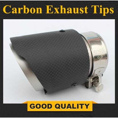 Short: Carbon Fibre Matt Car Styling Exhaust System Muffler Pipe Tip Crimping Universal Stainless Steel Trim