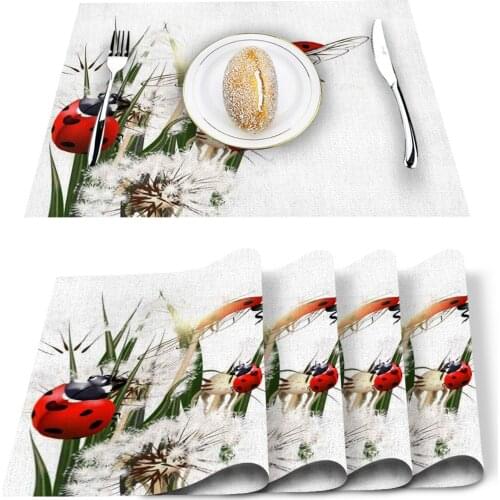 Dandelion And Ladybug Pattern Table Mat Kitchen Decoration Placemat Table Napkin For Wedding Dining Accessories Table Mat