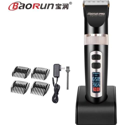 BaoRun Electric Hair Clipper Rechargeable Hair Trimmer Adult Child Mute LCD Hair Cutting Machine Haircut Beard Trimer 110-240V