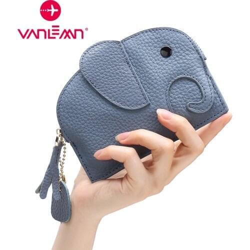 Coin Purse Mini Wallet Women Cartoon Elephant Creative Genuine Leather Clutch Bag Credit Card Holder Keychain Girls Key Wallets