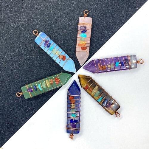 Natural Stone Semi-precious Stone Crystal Agate Exquisite Pendant for DIY Fashion Jewelry Making Necklace Bracelet Size 15x55mm