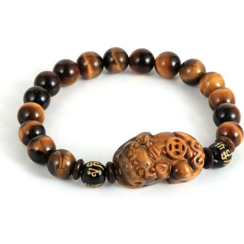 Natural Tiger Eye Stone Brave Troops Bead PIXIU Charm Bracelet For Women Men Couple Bring Lucky Brave Wealth Feng Shui Bracelets