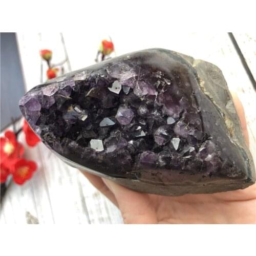 Raw natural amethyst geode cluster healing crystal mineral specimen chakra spirit free form standing with cut base