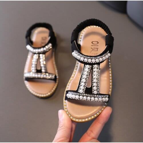 New Arrival Childrens Shoes for 2021 Summer Pearl Soft Soled Girls Thong Sandal Bowknot Decoration Flat Kids Beach Shoes