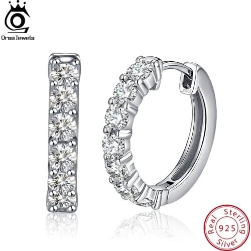 ORSA JEWELS Authentic 925 Sterling Silver Hoop Earrings For Women AAA Cubic Zircon 17mm Round Earring Party Jewelry 2019 OSE82