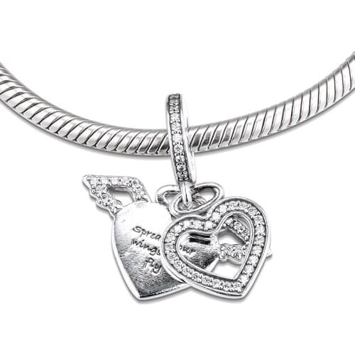 Fits for Pandora Beads Bracelets 100% 925 Sterling Silver Jewelry Heart & Angel Wings Charms Free Shipping