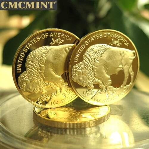 10 pcs/lot 1OZ Gold Plated Brass 2007 United States 50 Dollars "American Buffalo" Gold Plated Replica Copy Coins Xmas Gift B88T