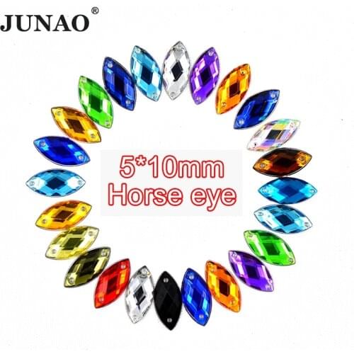 JUNAO 5*10mm Sewing Mix Color Crystals Horse Eye Rhinestones Flatback Acrylic Stones Sew On Fancy Strass Crystals For Clothes